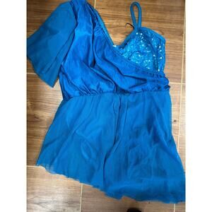 Dance Costume AWCT V2594 XL Child Teal Draping Lyrical Sequin